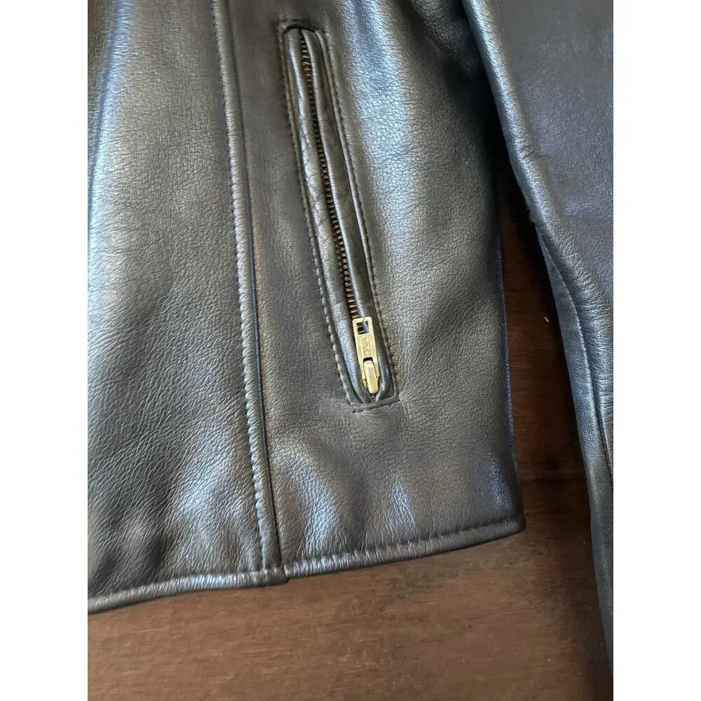 Vintage Womens Black Leather Moto Jacket Fur Lined Biker 12 Vtg Zip Liner - Picture 13 of 16